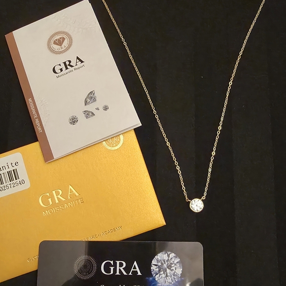 Jewelry - GRA Certified 2 Carat 2 Carat Moissanite 18k Gold Plated Over Sterling Necklace